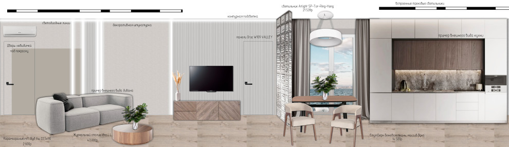 Эскизный проект 2 комнатной квартиры в Сочи