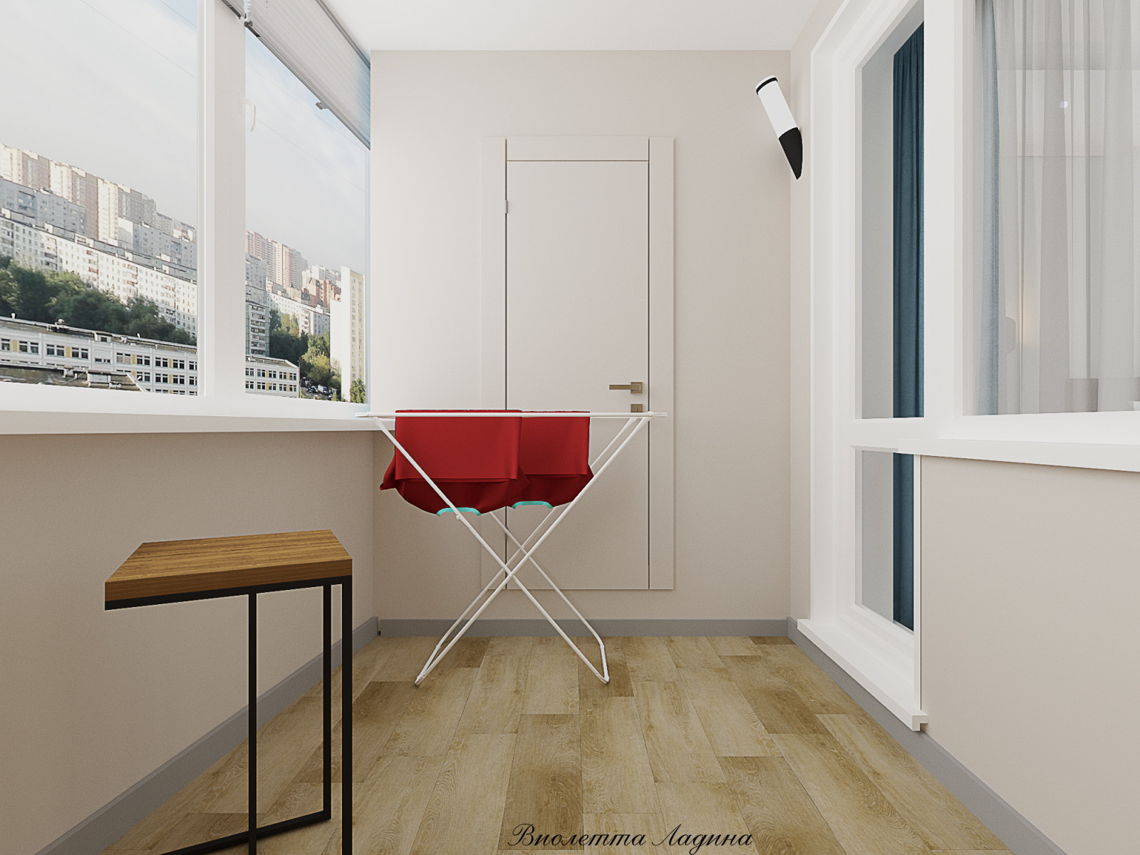 Трешка в панельном доме в современном стиле с голубым акцентом.