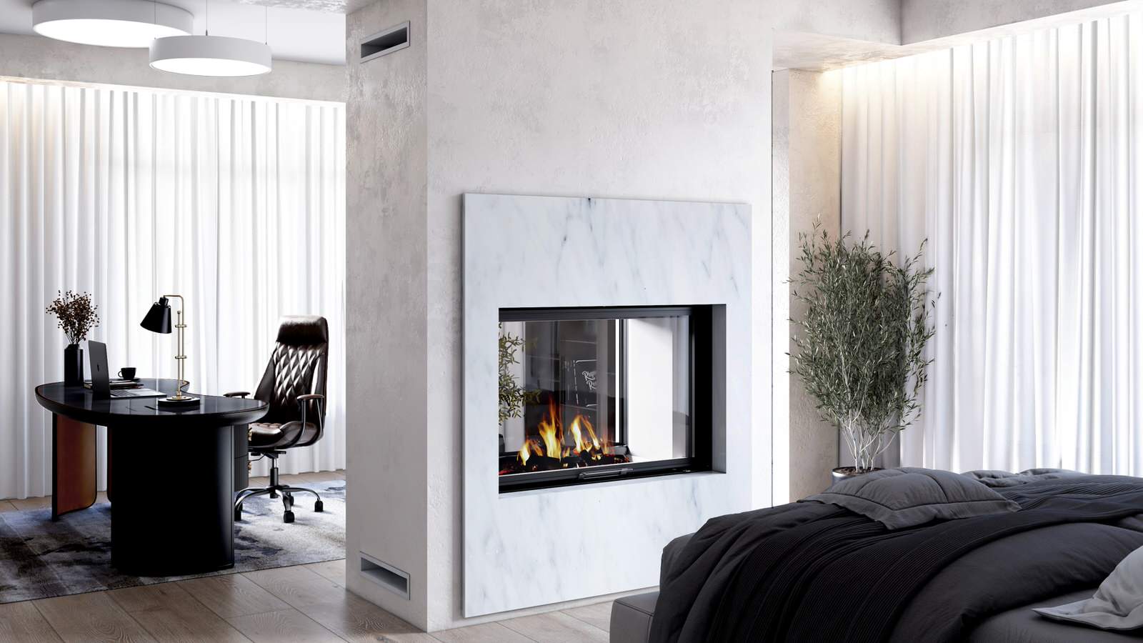 Топки серии DF 1100 (Stav). Двусторонние дровяные камины.