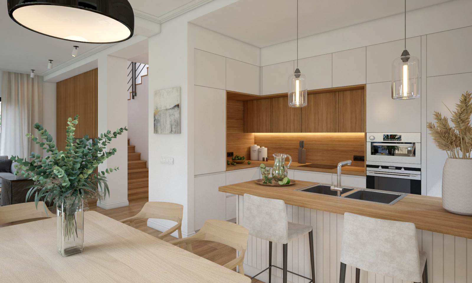 Гостиная и кухня современный минимализм