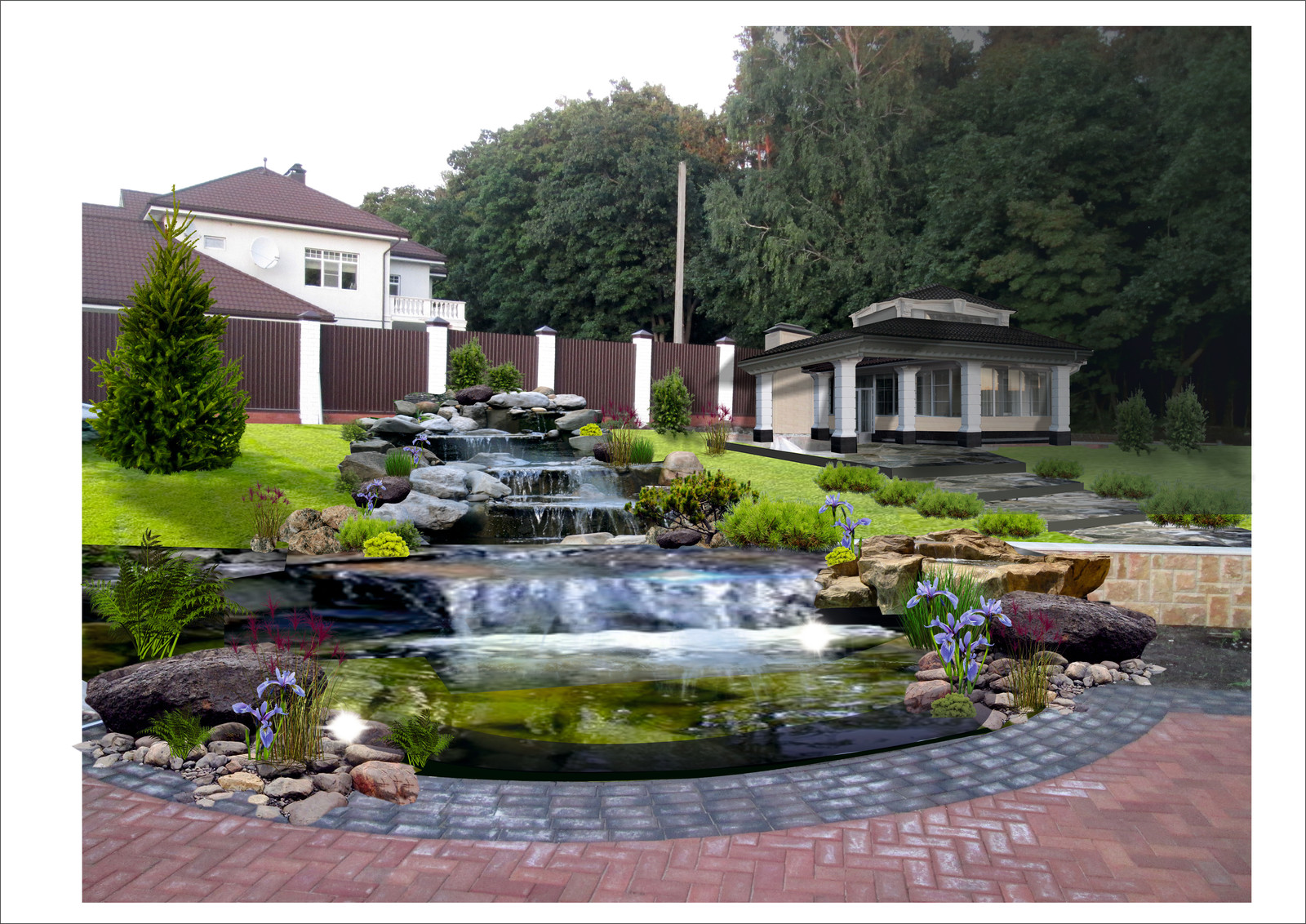 Водопад в коттеджном поселке "Золотая подкова"