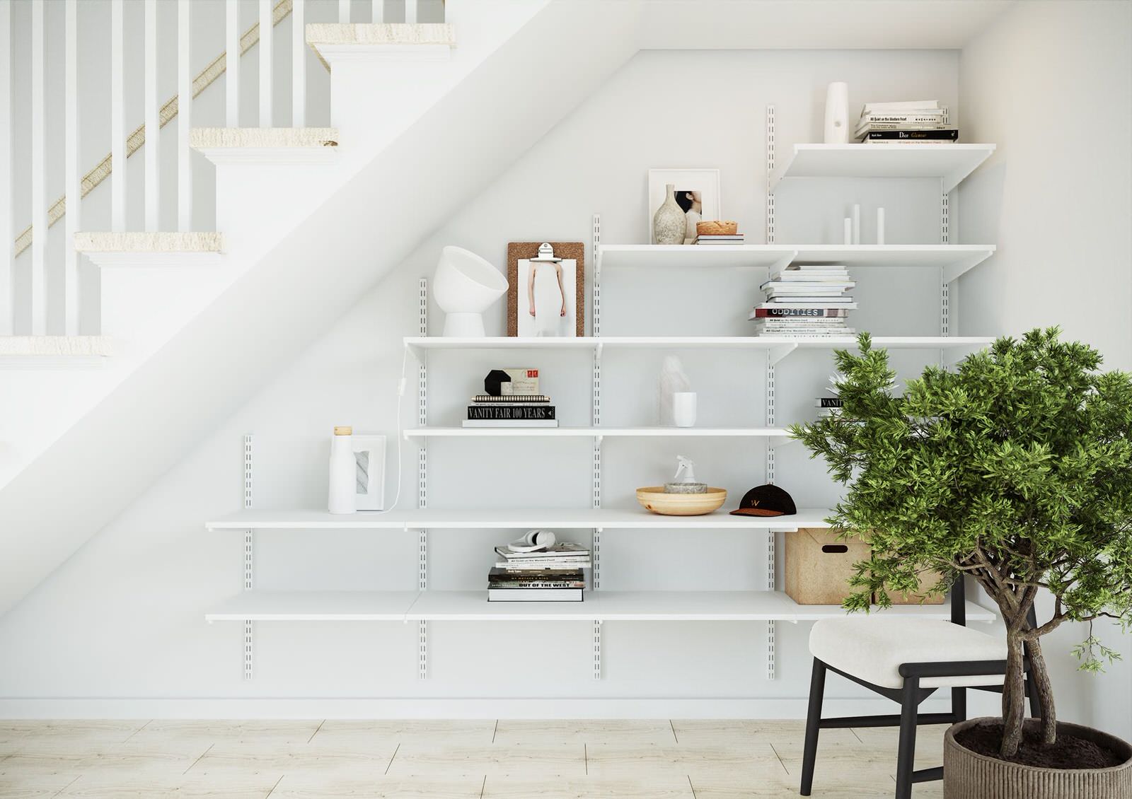 СИСТЕМА ПОЛОК В НИШЕ ПОД ЛЕСТНИЦЕЙ