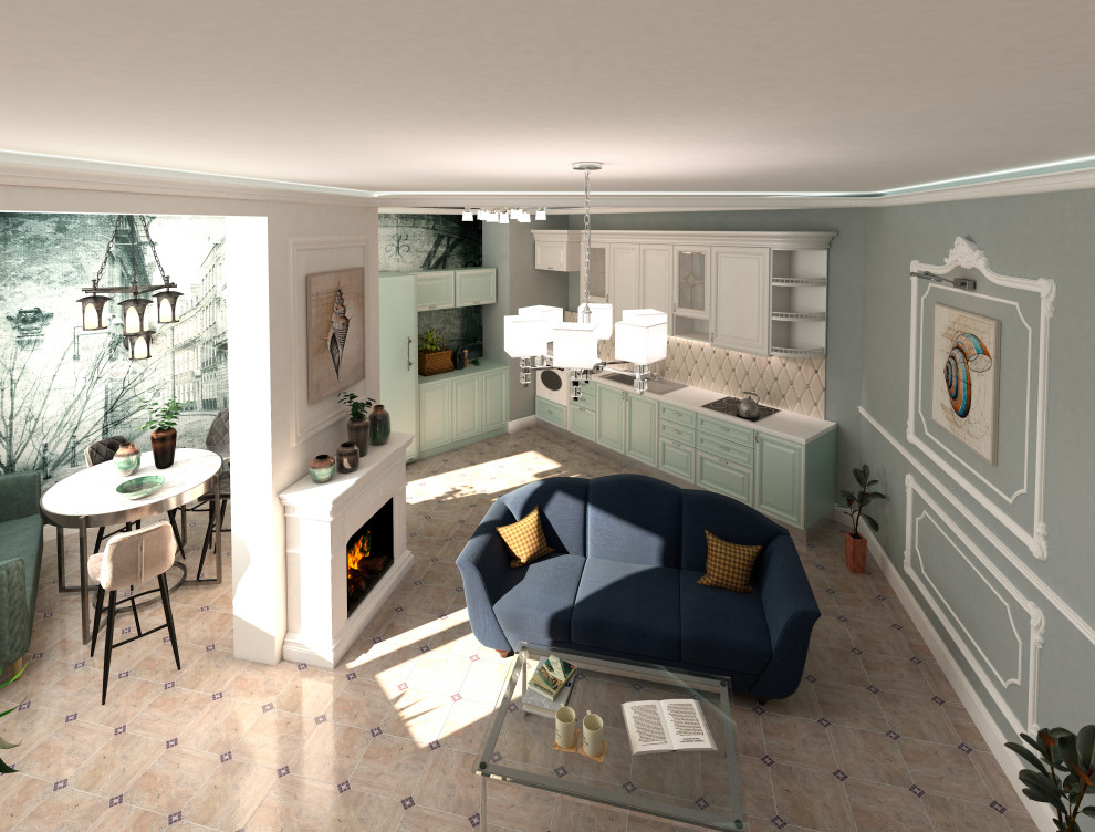 Совмещение кухни и гостиной, классика