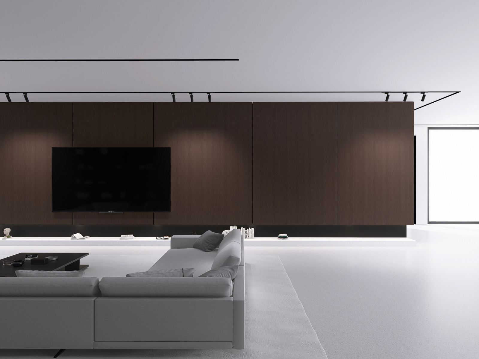 Минималистичный дизайн-проект. Интерьер обладает большим количеством свободного