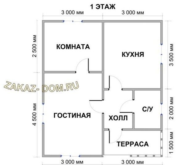 Одноэтажный Дом из бруса (6х7 м) - Проект № Д-26
