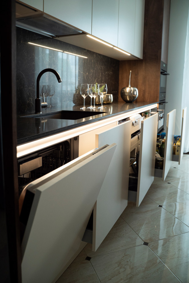 Кухня Burger  с островом в современном стиле