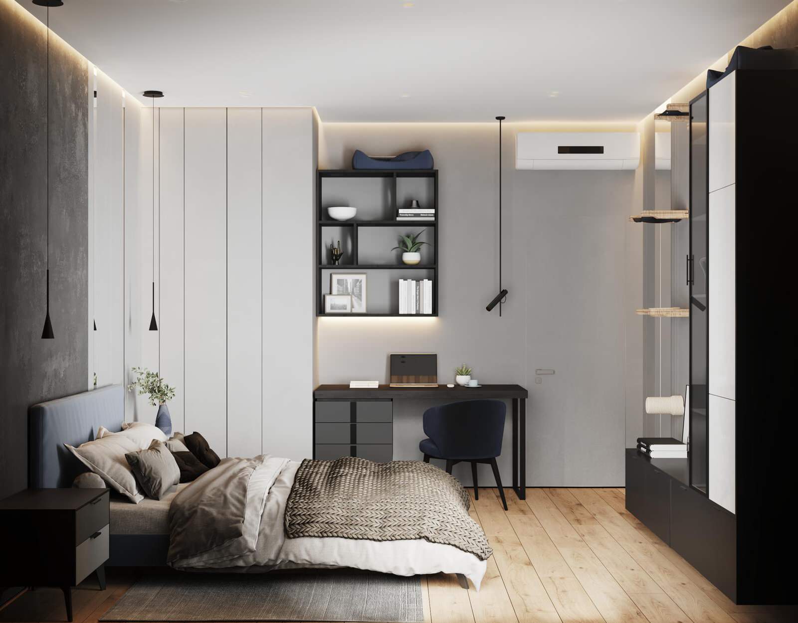 Современный стиль с синими акцентами в дизайне интерьера квартиры в ЖК "Цивилиза