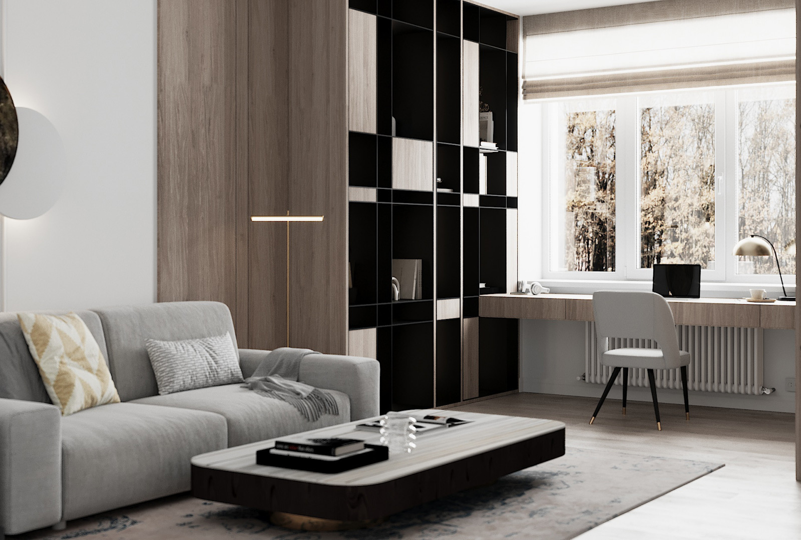 Рабочий кабинет в серых оттенках