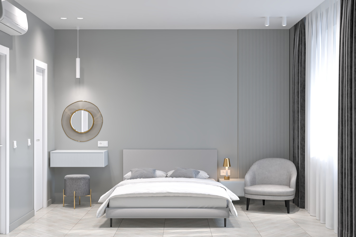 Серый монохром. Проект однокомнатной квартиры для сдачи