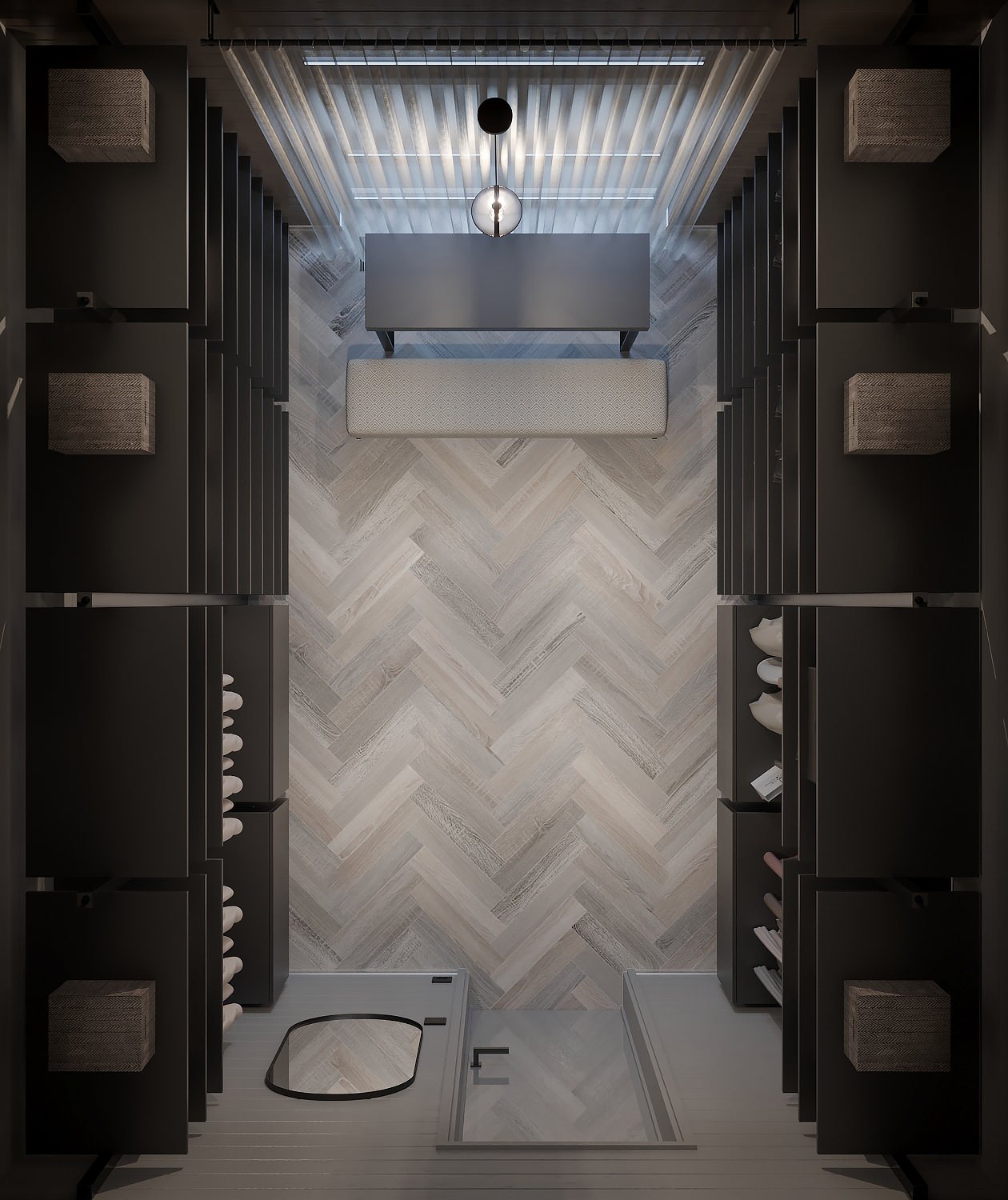 3d-визуализация плана главной гардеробной в проекте загородного дома