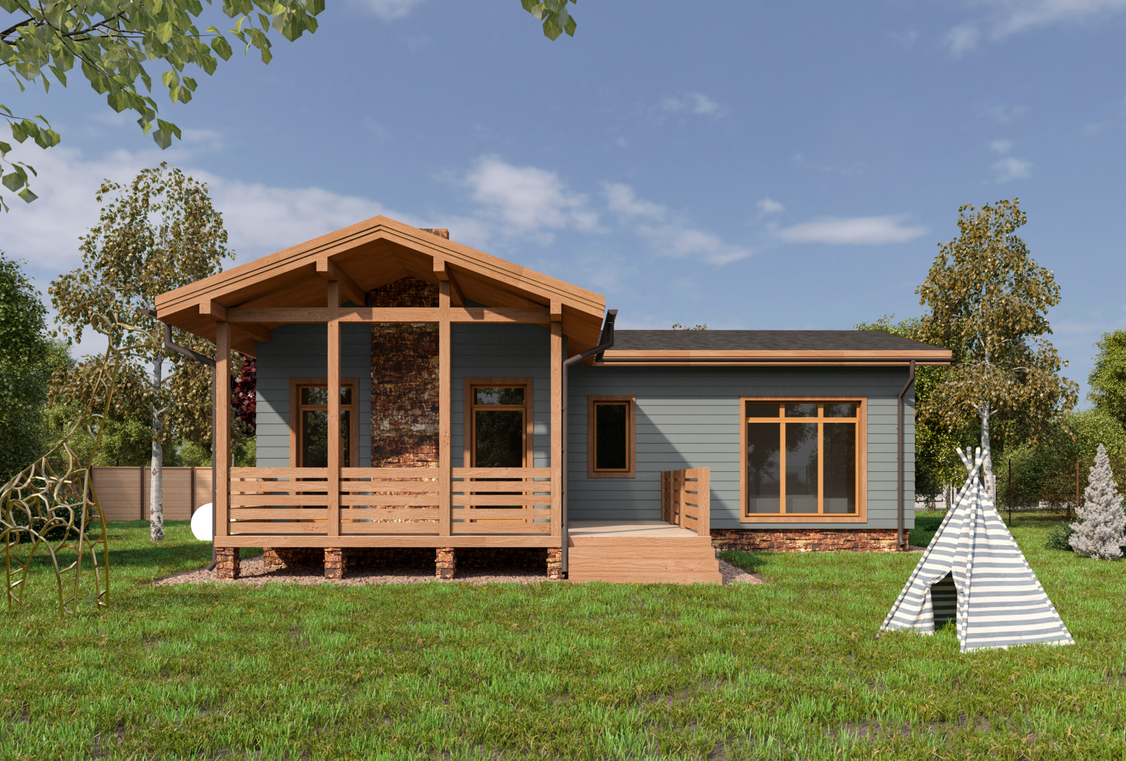 Эскизный проект. Одноэтажный дачный дом. Тульская область. 2020 г.