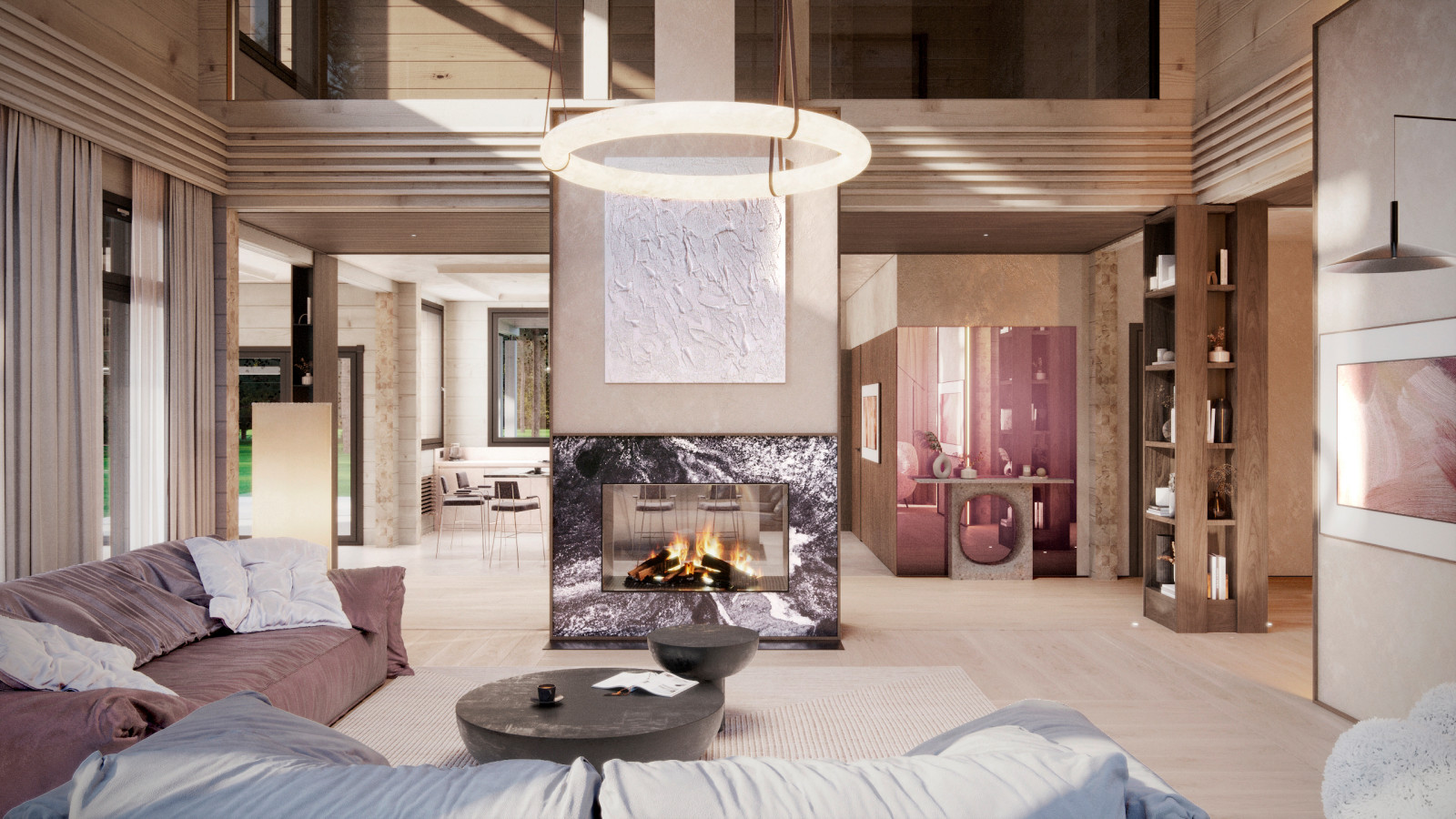 Интерьер подмосковного брусового дома компании Honka