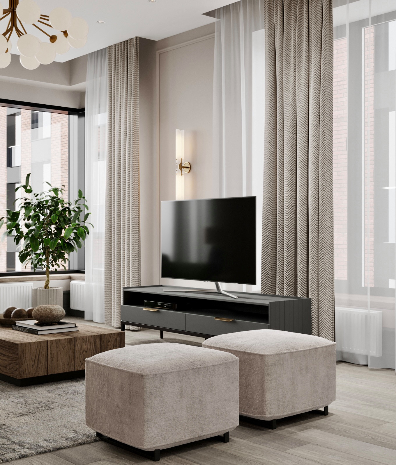 Элегантный интерьер в серо-зеленых оттенках