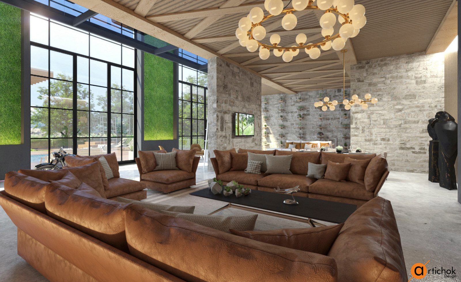 Современная гостиная в коричневом цвете