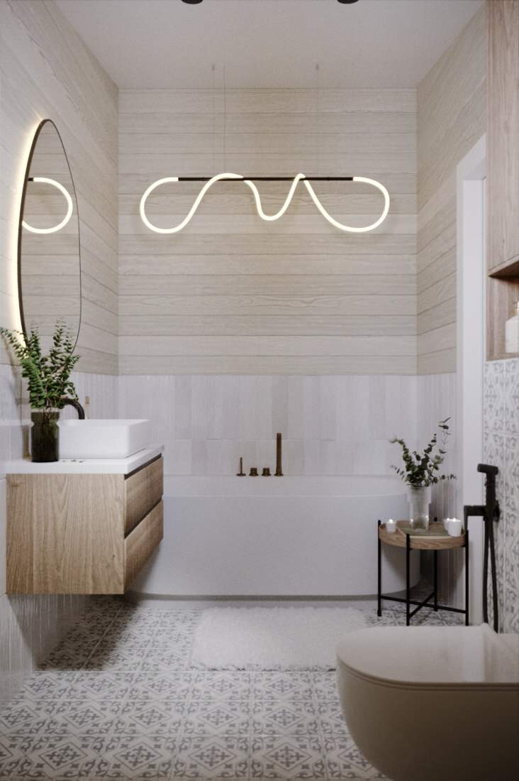 Дизайн ванной комнаты в доме из бруса