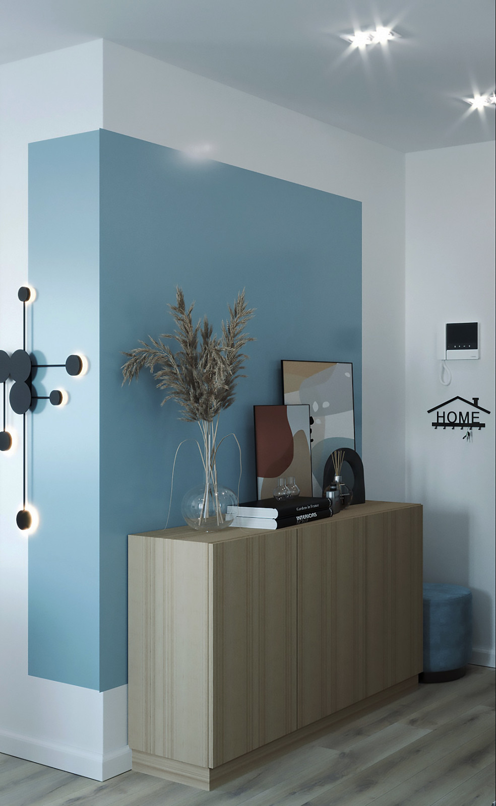 Гостиная с голубым акцентным цветом