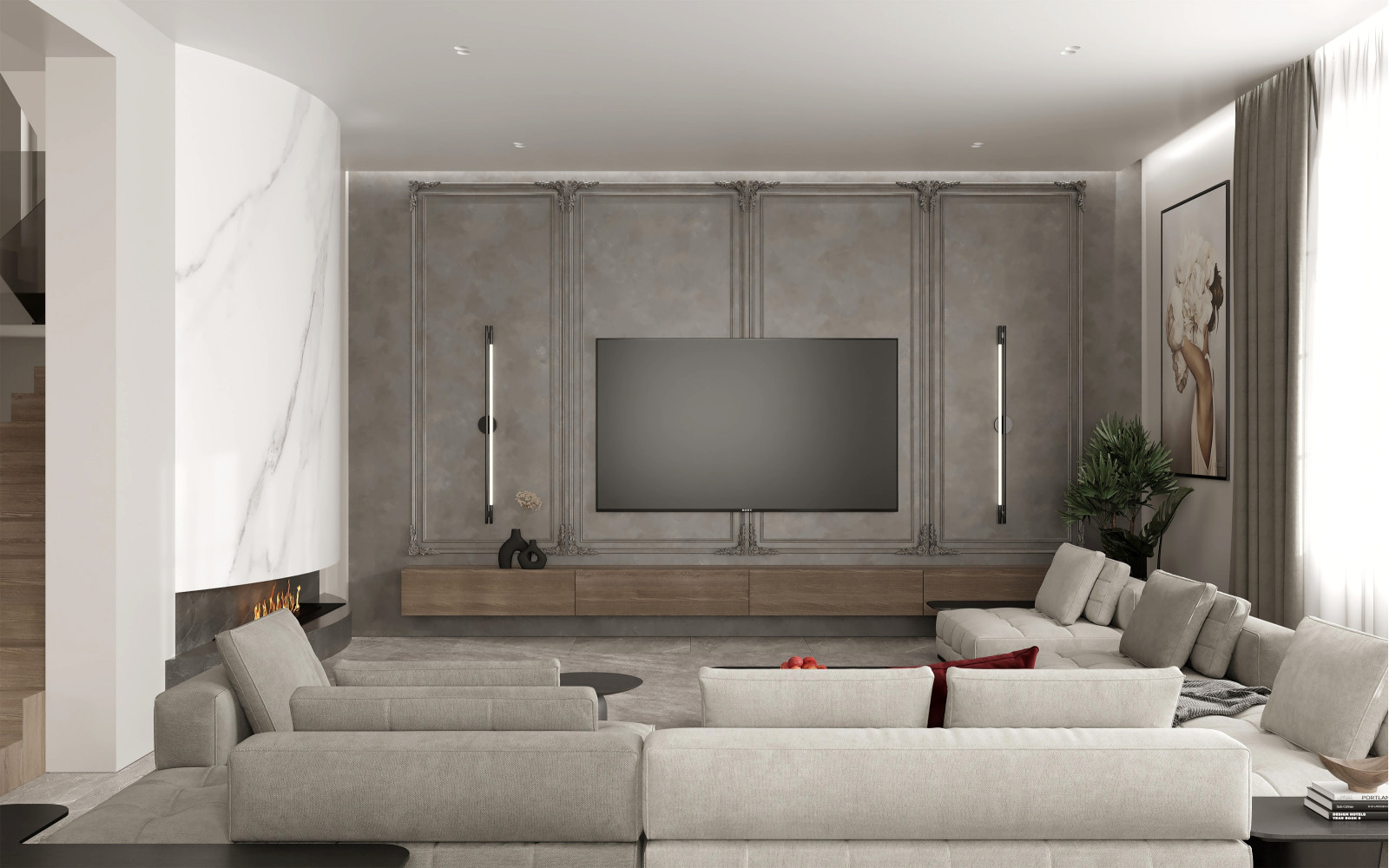 Проект гостиной в трехэтажном доме на улице Красная в городе Калининград