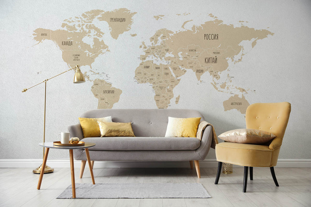 Фотообои Карта мира Сепия бежевая