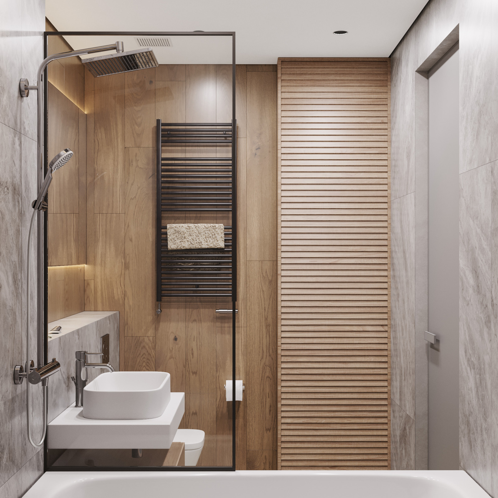 Светлая семейная квартира с синими акцентами 80 м²