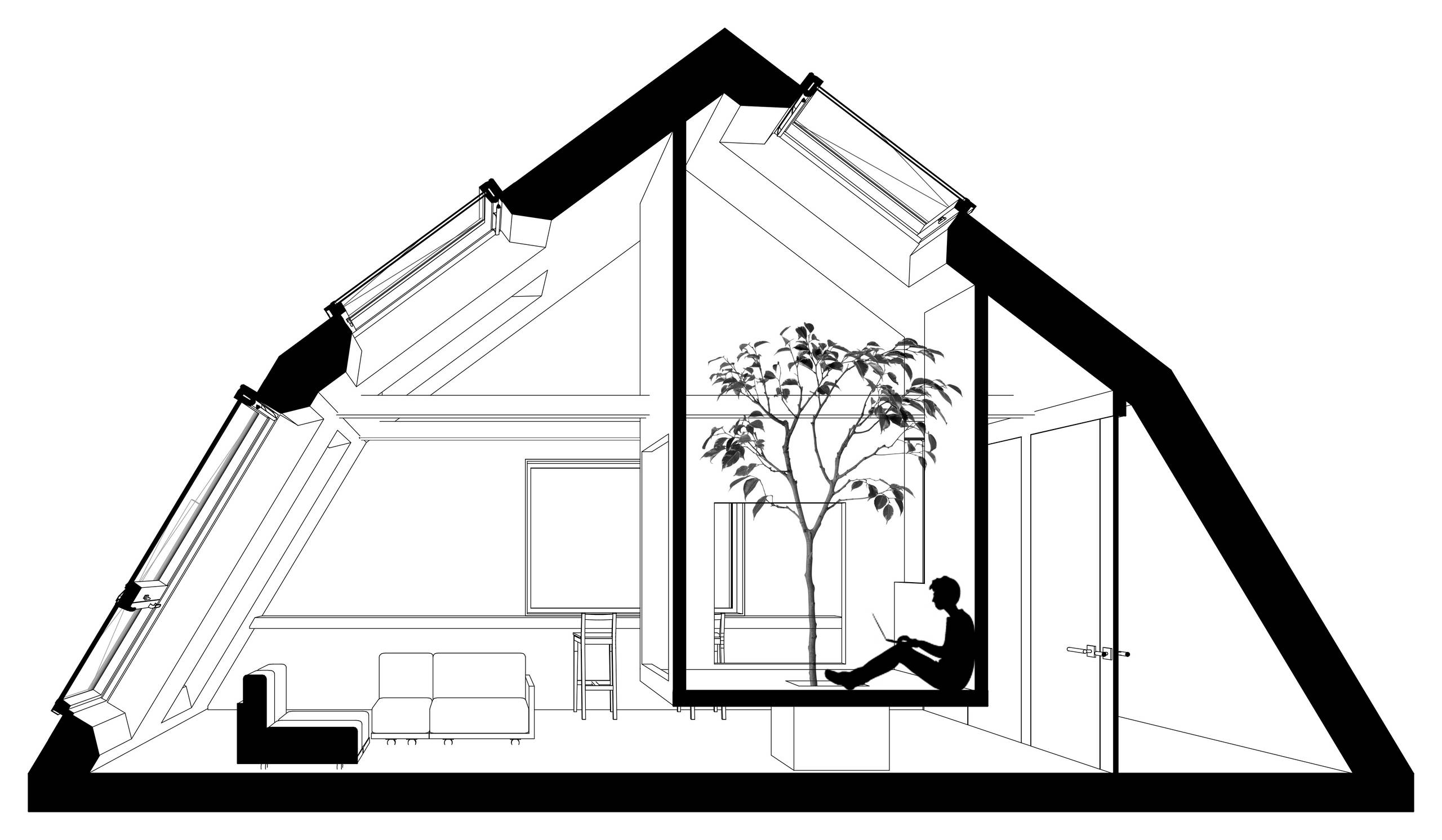 Проект недели: Мансарда с живым деревом «в кубе»