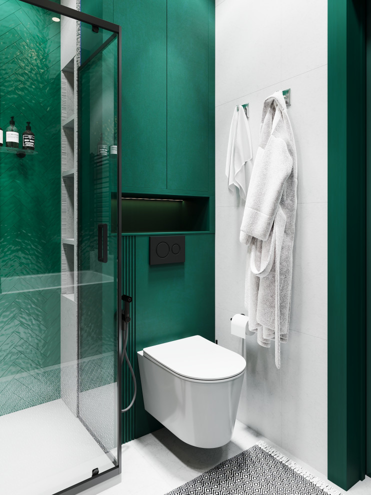 Ванная в зеленых тонах.