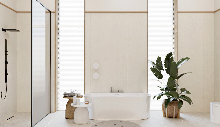 Интерьер ванной комнаты в загородном доме