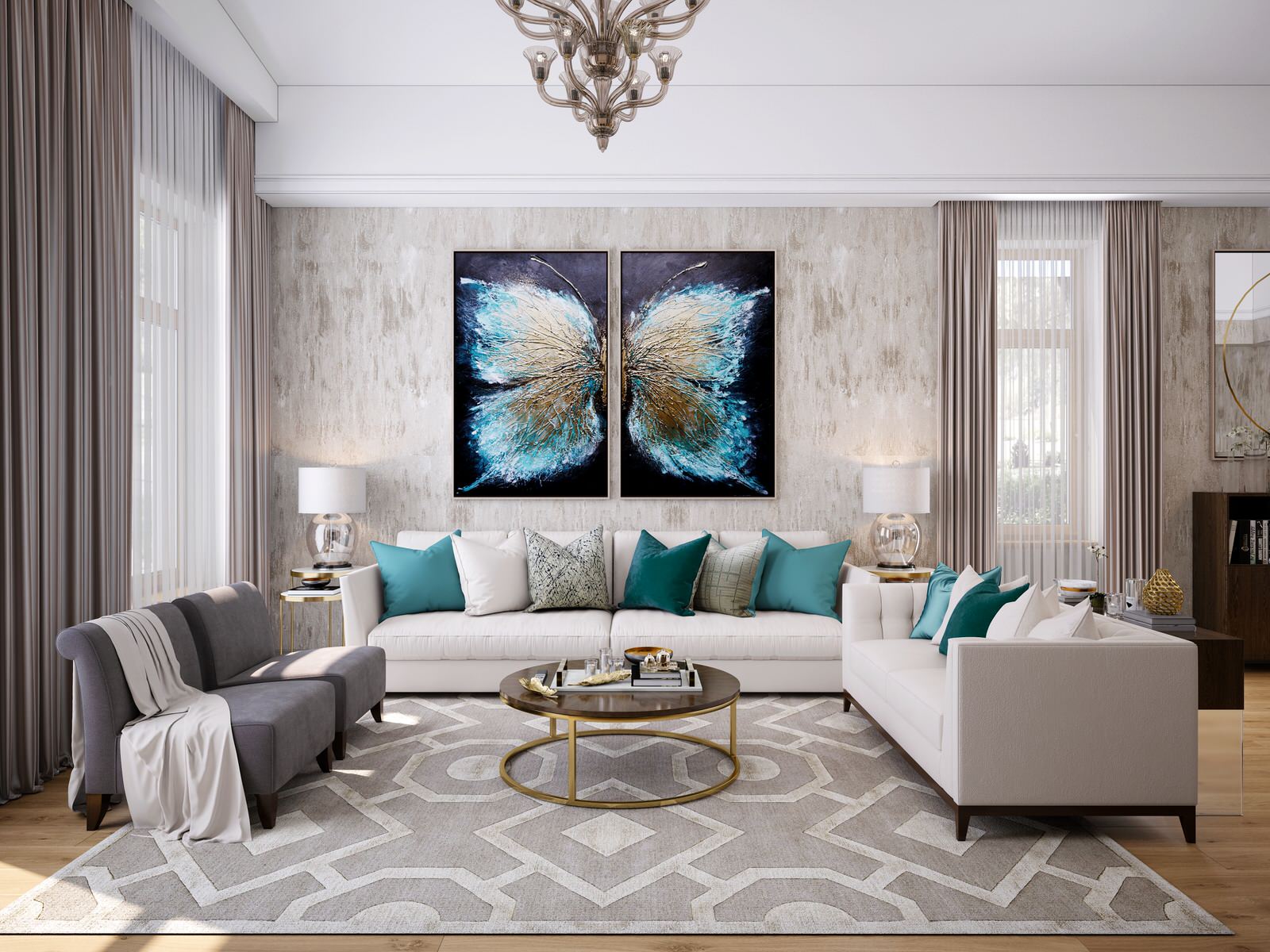 Гостиная и зимний сад в доме на Новорижском шоссе. 80 кв.м Дизайн,Комплектация..