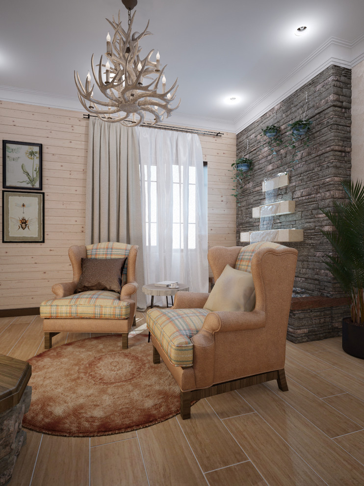 Дом в Щекино. Комната отдыха и лестничное пространство