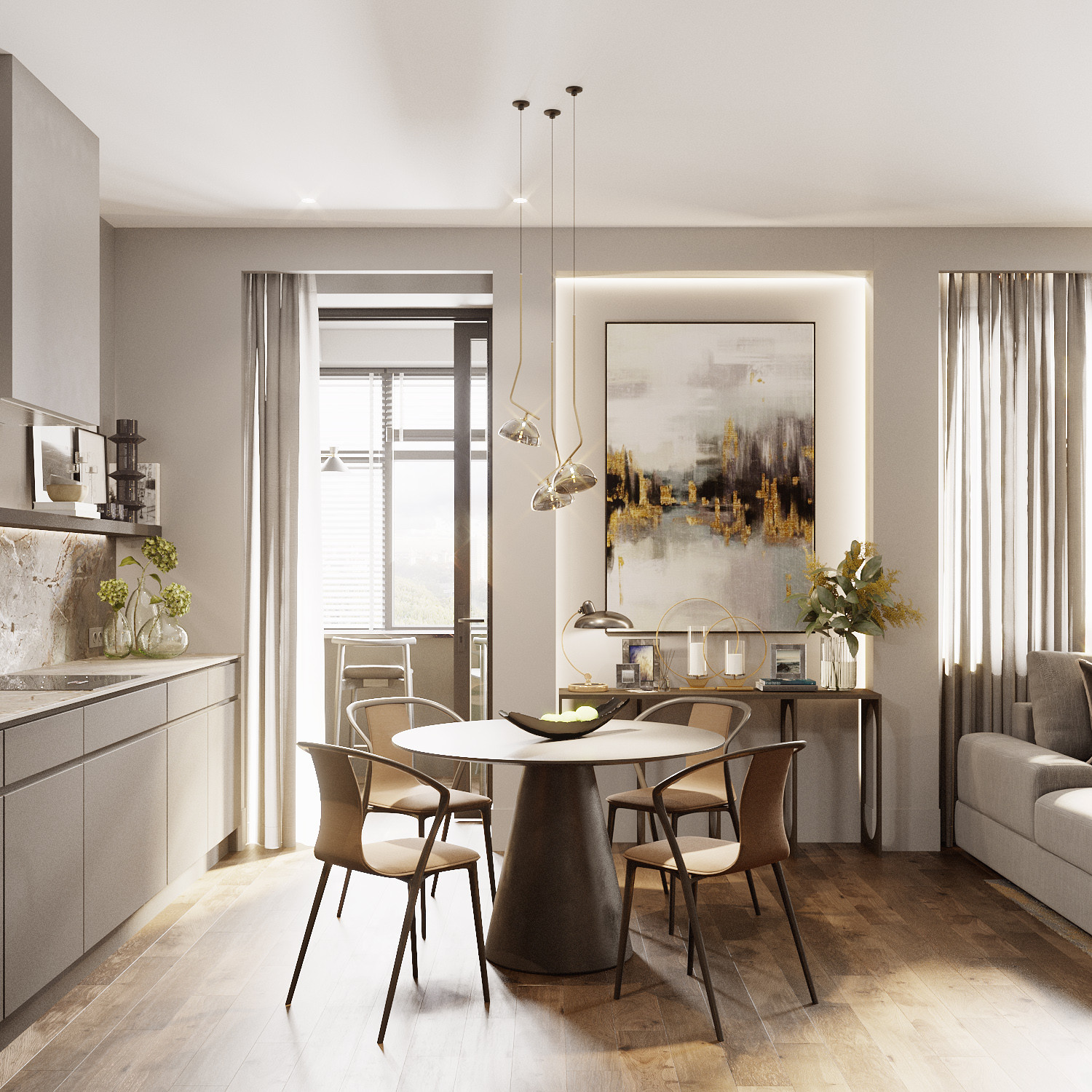Лаконичный интерьер в элегантных оттенках серого и бежевого