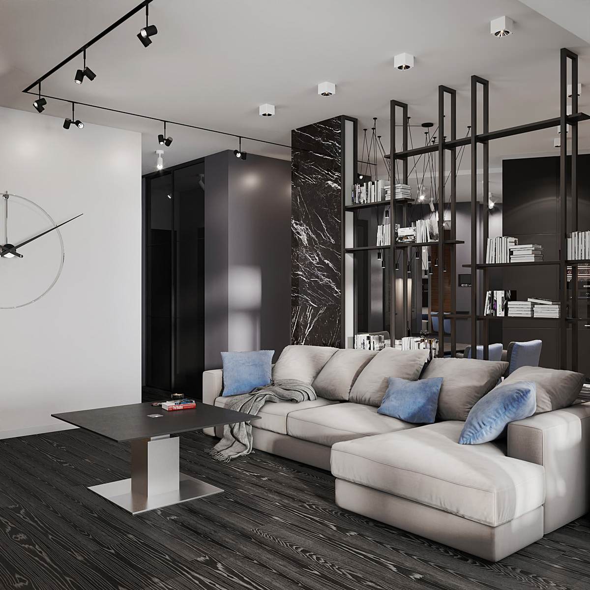 Интерьер квартиры в современном стиле, ЖК «Остров», 90 кв.м.