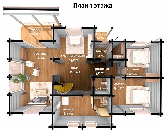 Современный дом из бревна БАЙКАЛ 176 м2
