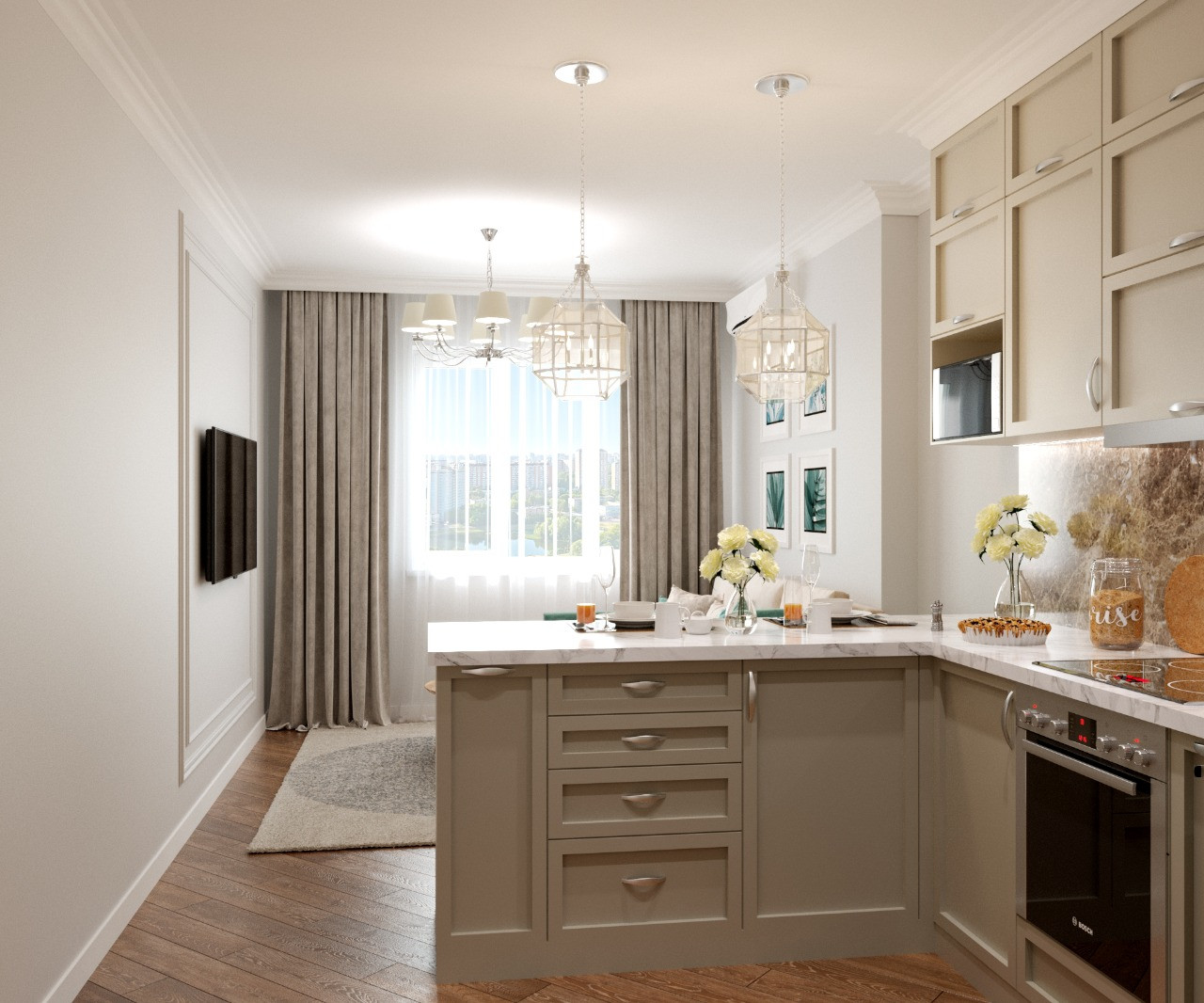 Лед и пламень. Кухня-Гостиная.