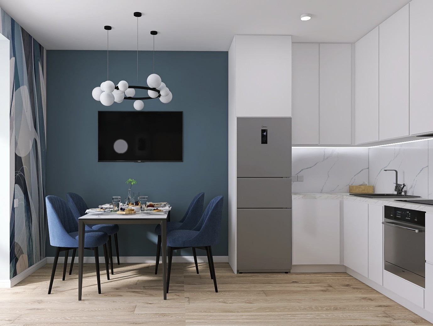 Кухня-гостиная в синих тонах