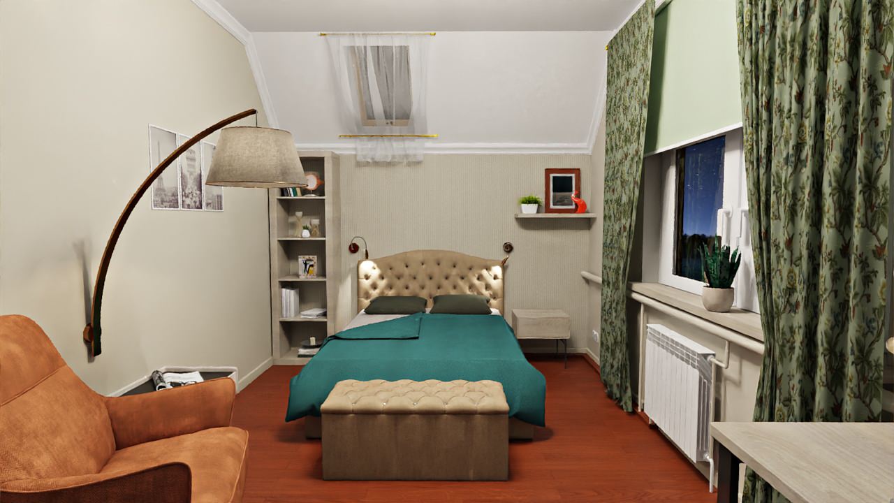 Планировочное решение, создание визуализации спальни в загородном доме