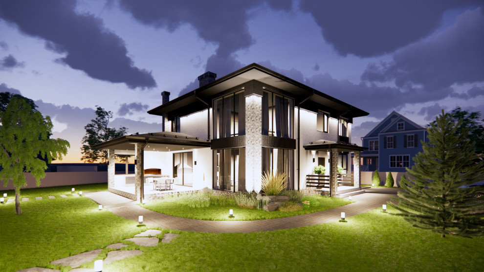 Двухэтажный дом с открытой террасой