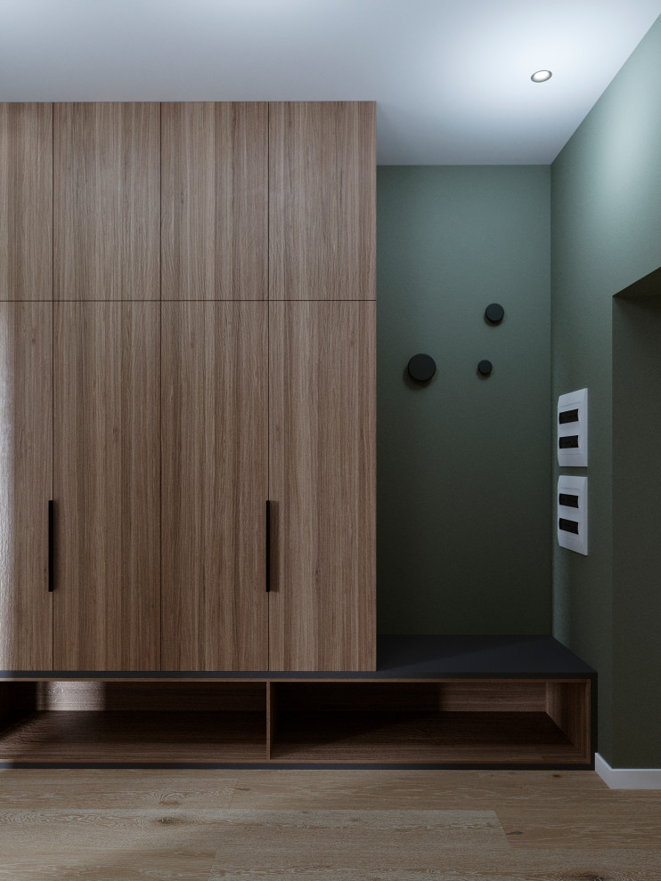 Современный интерьер дома с акцентами лестного цвета