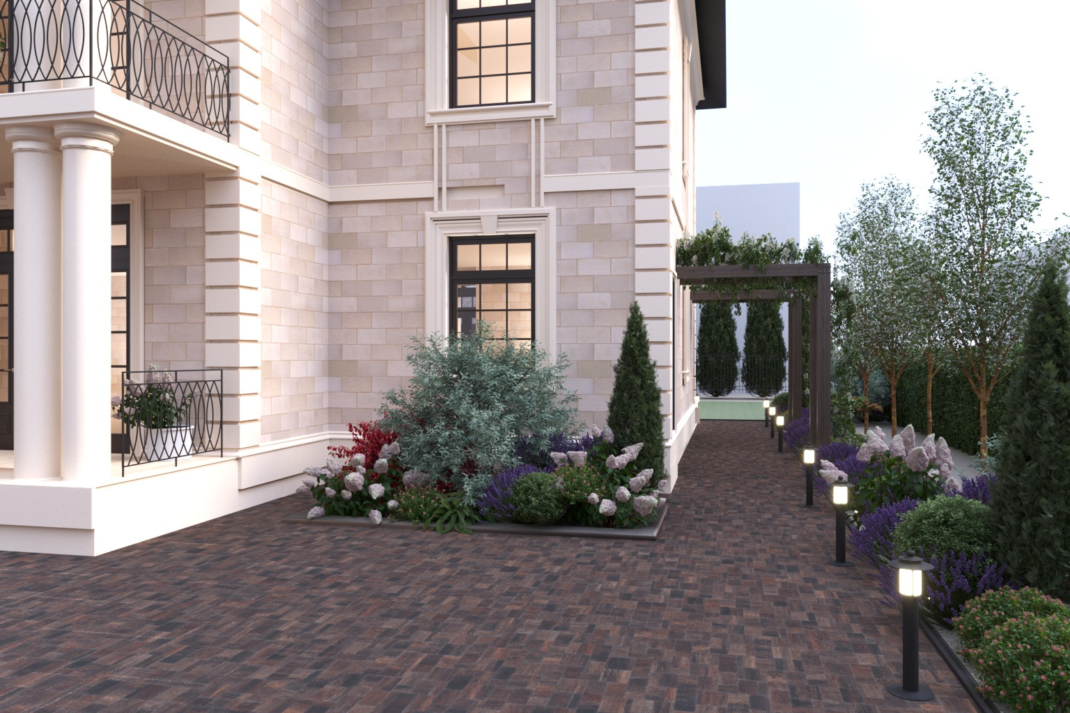 Ландшафтный проект участка с зоной барбекю и банным комплексом..