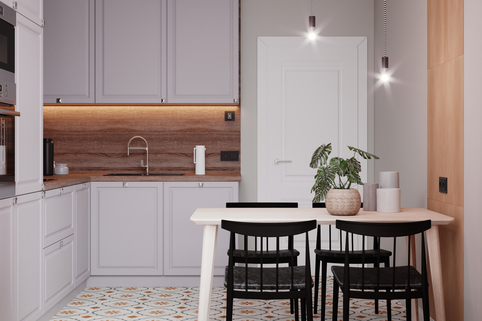 3D визуализация двухкомнатной квартиры в скандинавском стиле