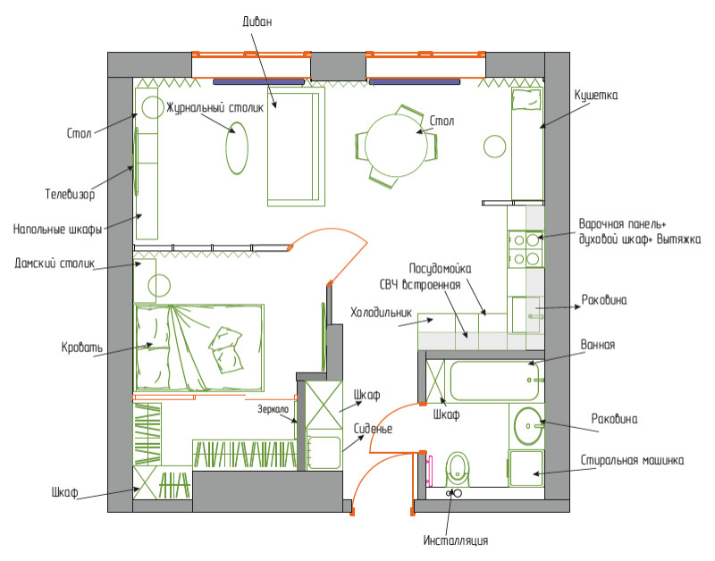 Планировочное решение студии 1
