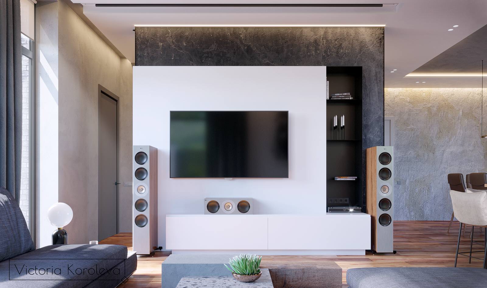 1 этаж частного дома. Гостиная-кухня-столовая.