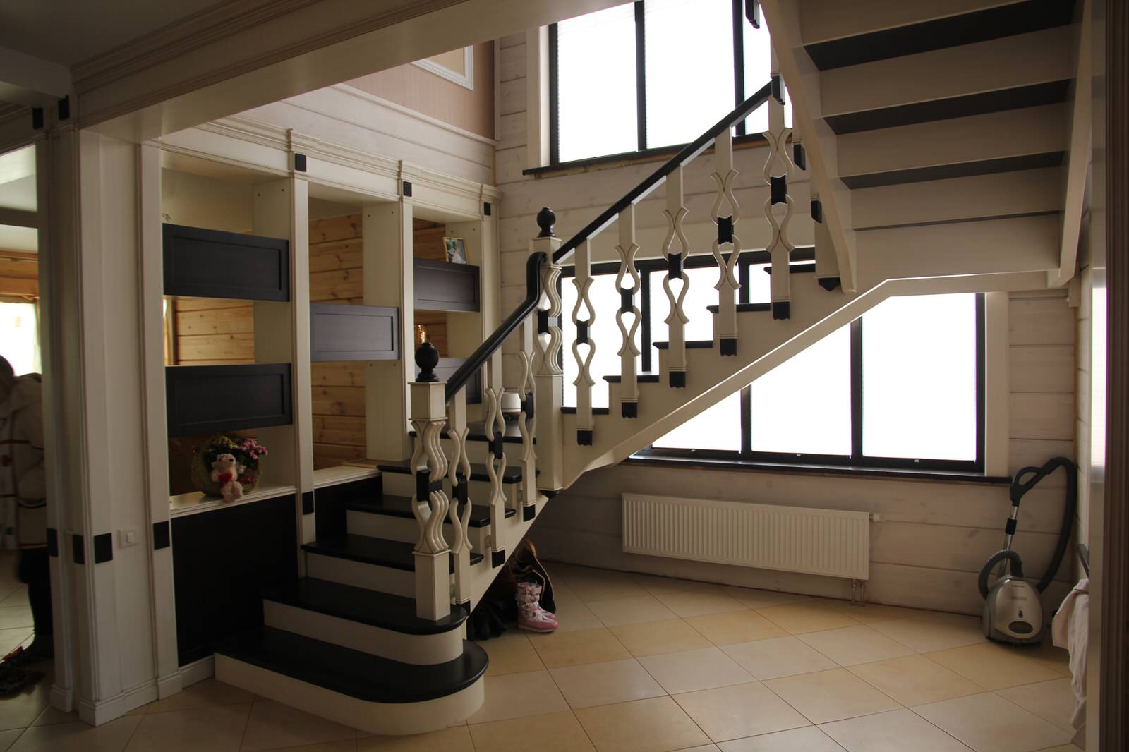 staircase in a log house