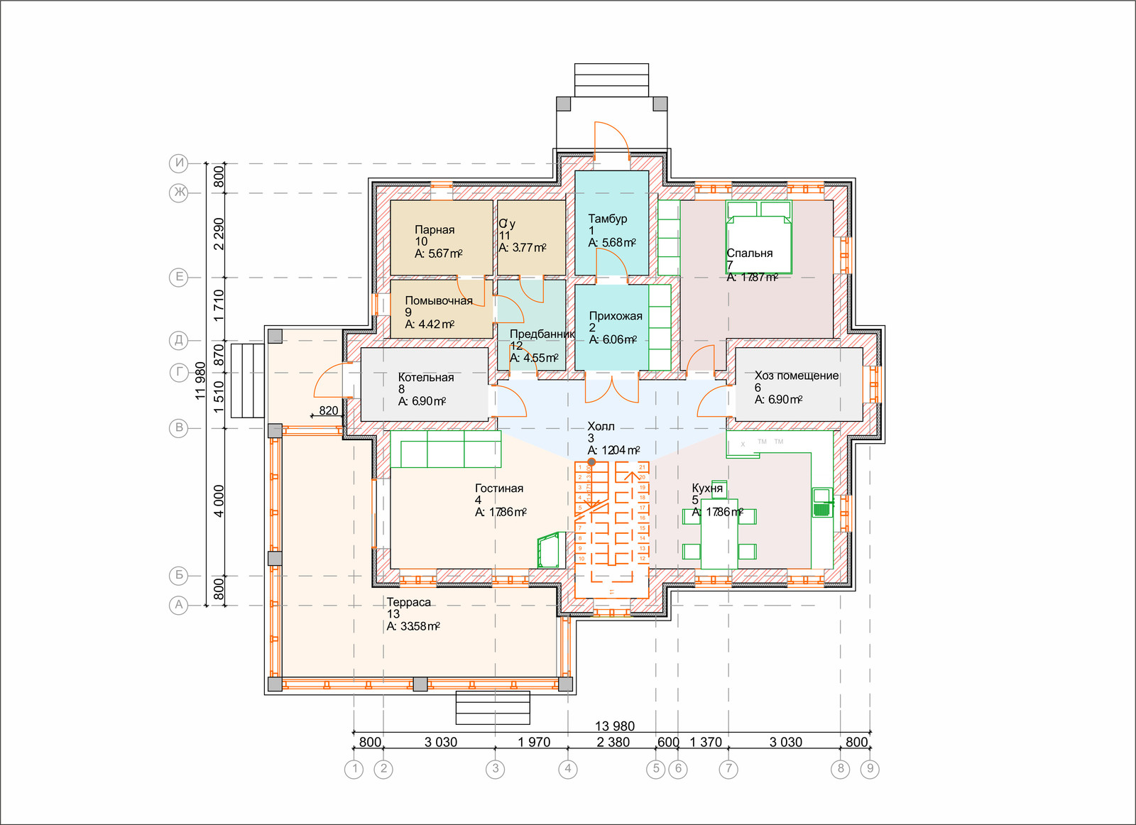 Проект кирпичного дома 251 м2 - 2 этажа