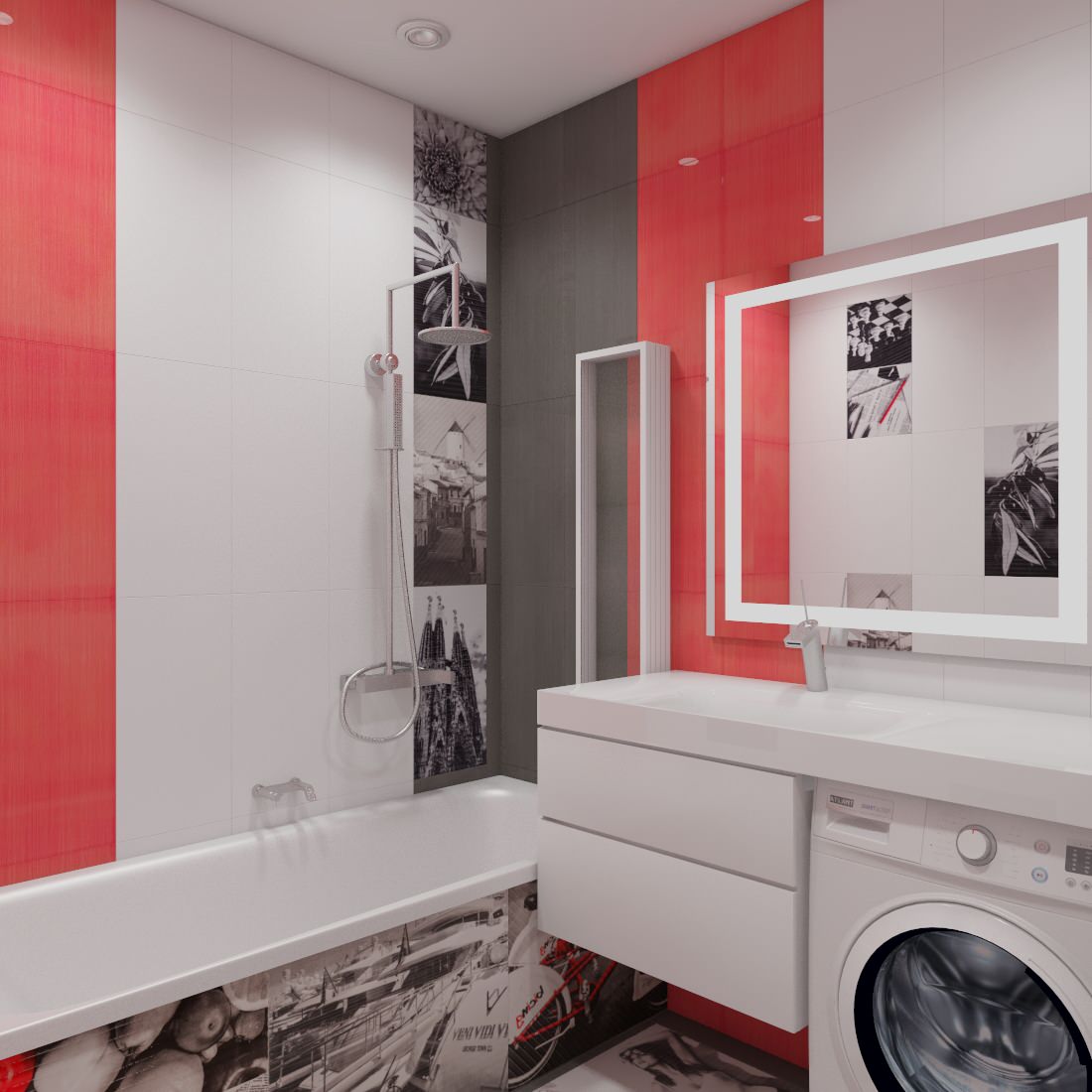 Хай тек в санузлах с плиткой Атем и экостиль с 3 Д панелью в спальне