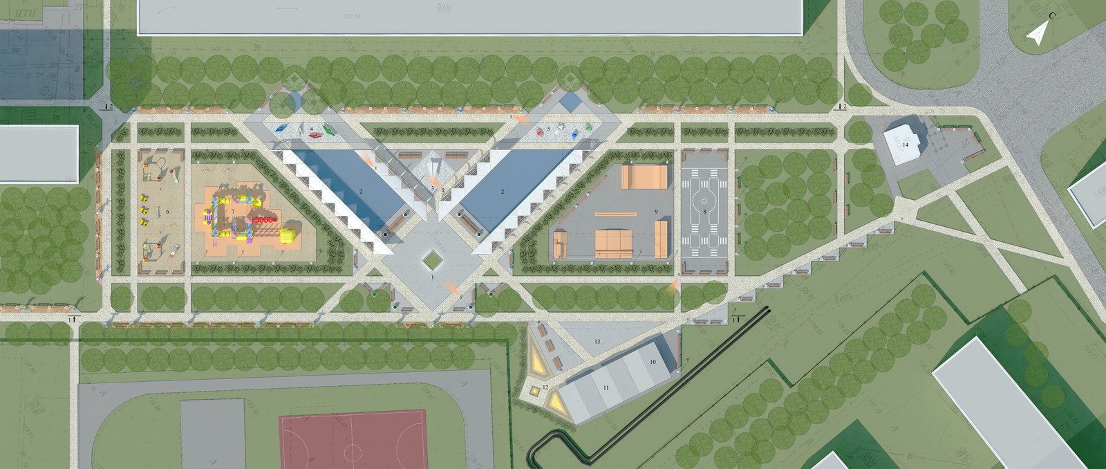 Планировка сквера - летний вариант