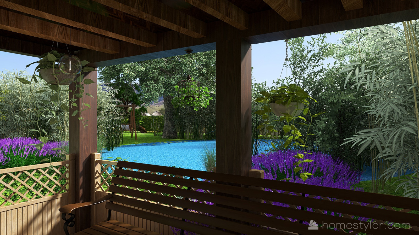 Вид из беседки на пруд