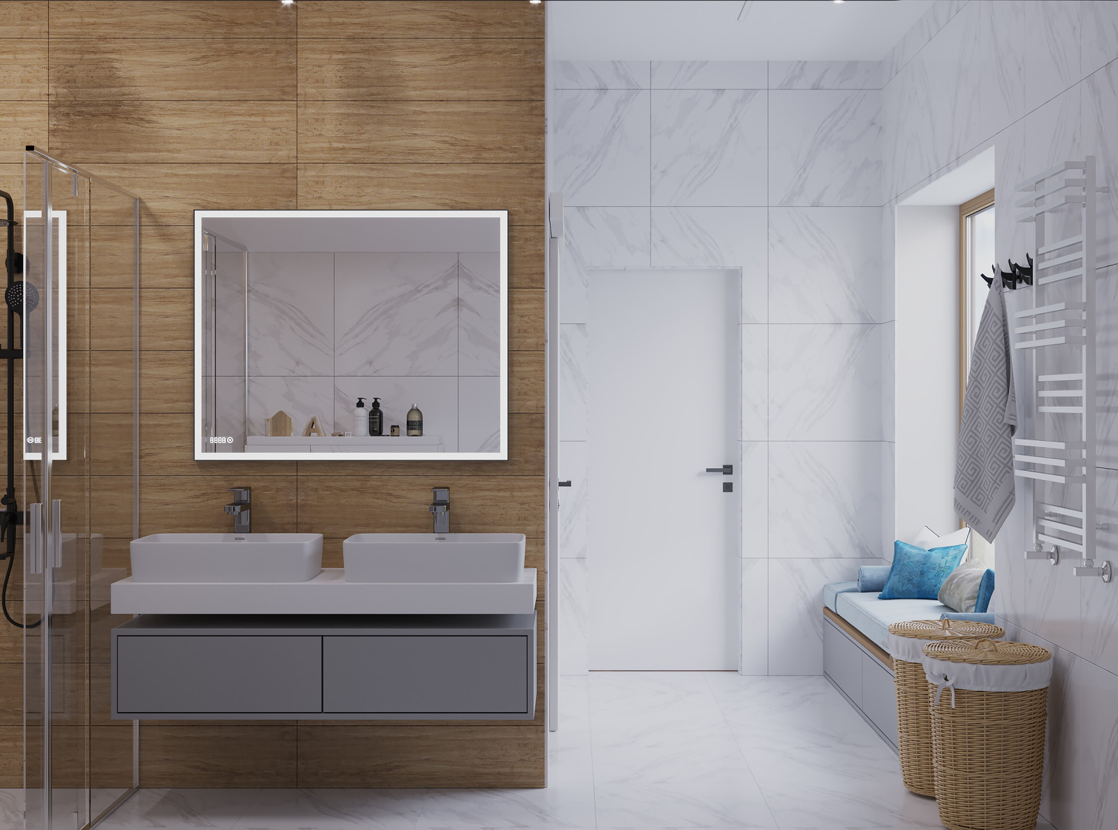 Обложка проекта: Современный загородный дом. 2 этаж. Ванная и душевая