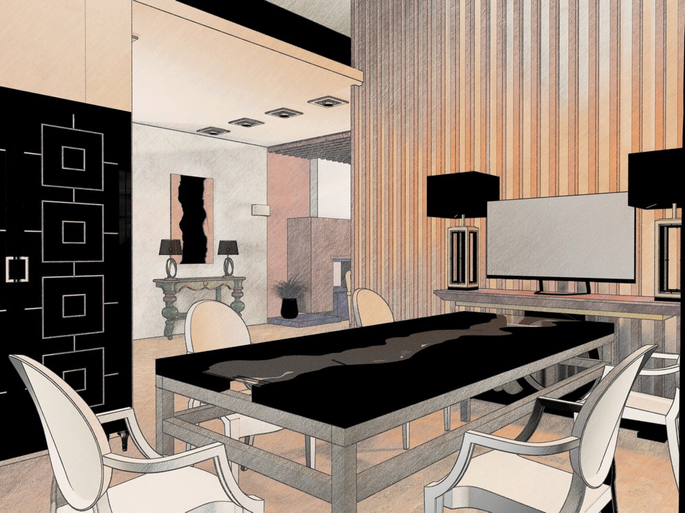 Дизайн проект гостиной столовой и кухонной зон.