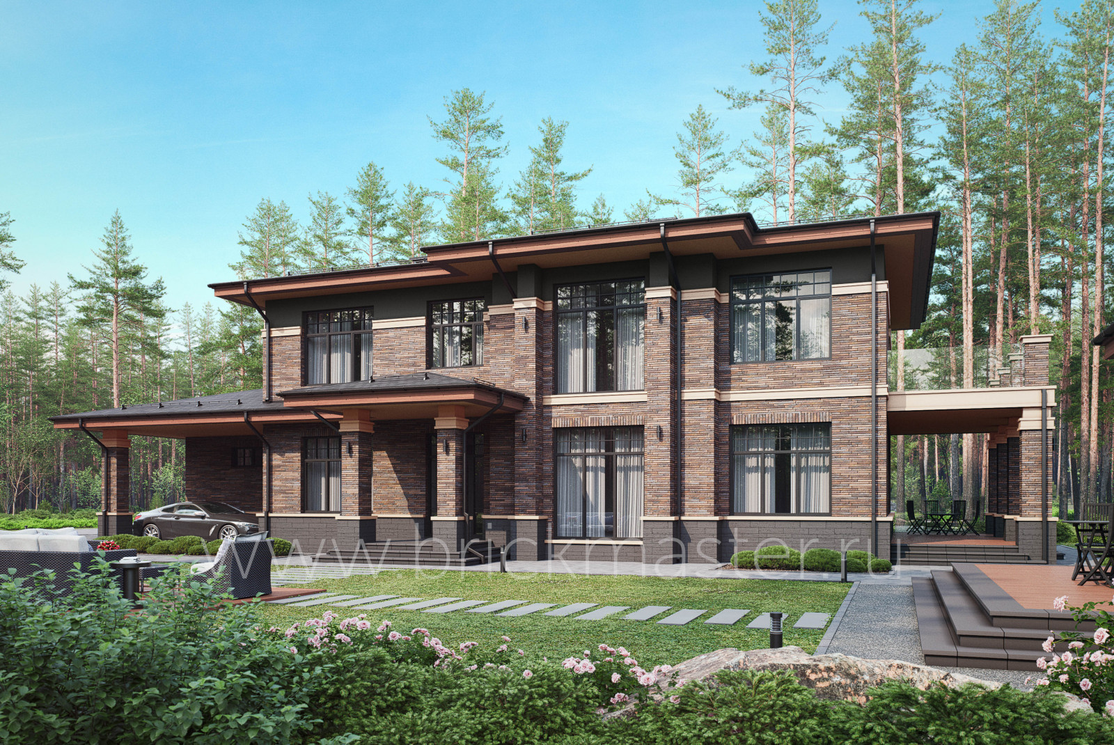 Кирпичный дом в стиле Райта в КП Репино Парк