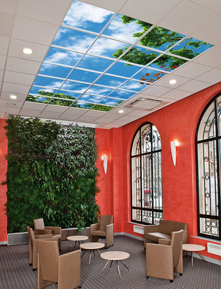 Волшебное чувство пространства с виртуальными окнами на потолке и стенах.