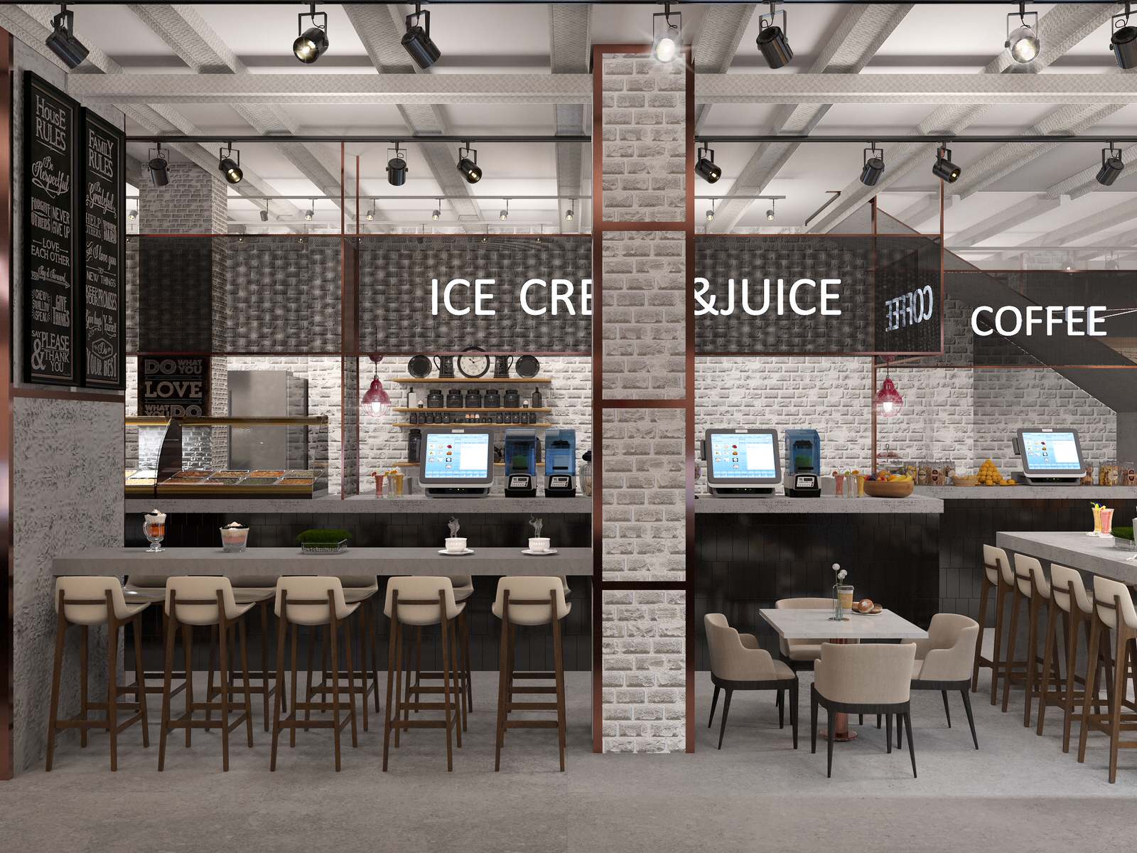Interior visualisation of food court Manor of Food in the center of Moscow